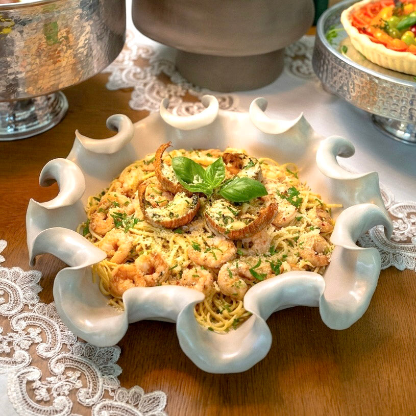 Waves plate-Cream Satin Mat Dxh 50x9cm.