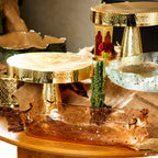 Round Glass Platter Clear with dots & gold rim D. 50cm