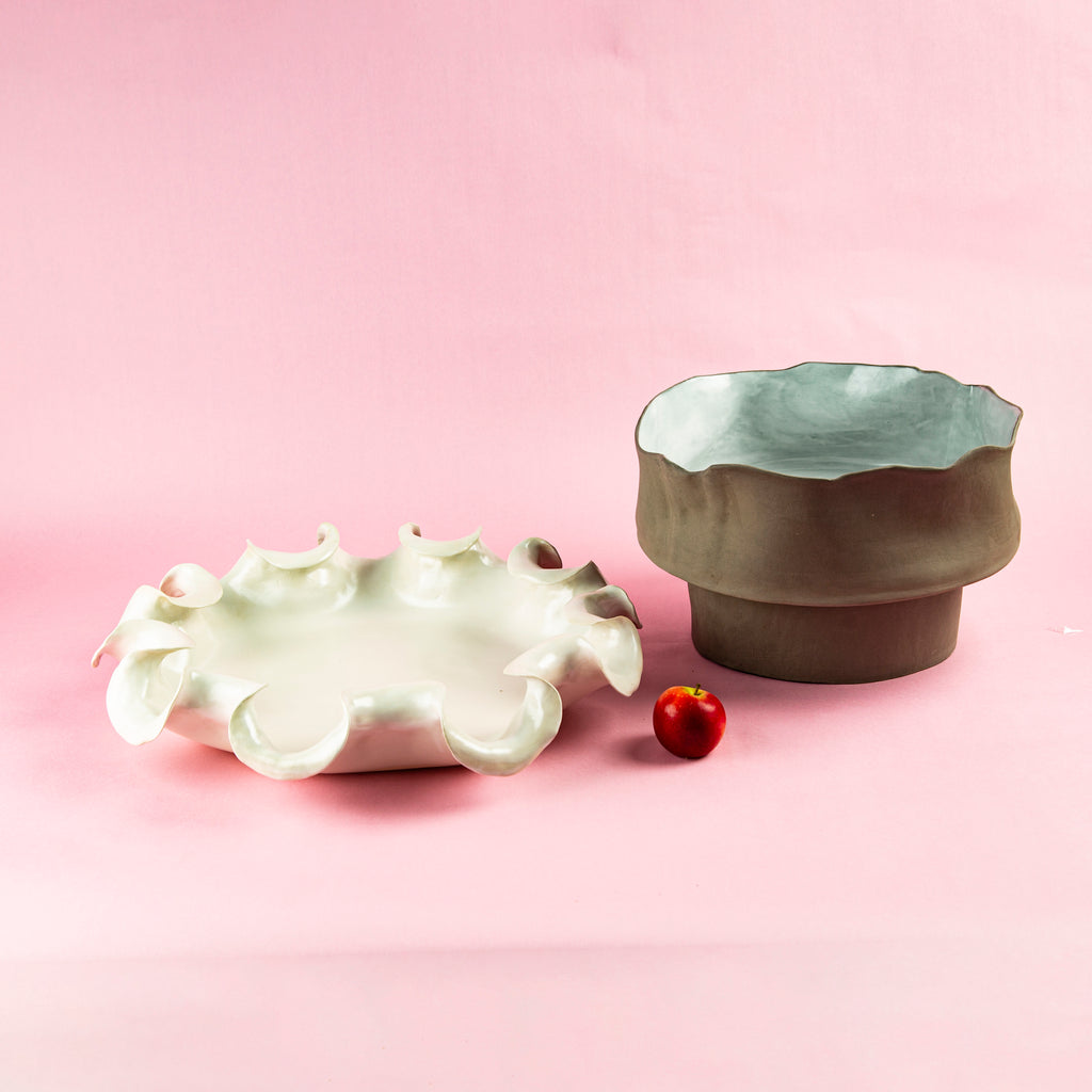 Waves plate-Cream Satin Mat Dxh 50x9cm.