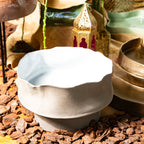 Deep Wavy Bowl with Riser - Concrete Mat & Coton White