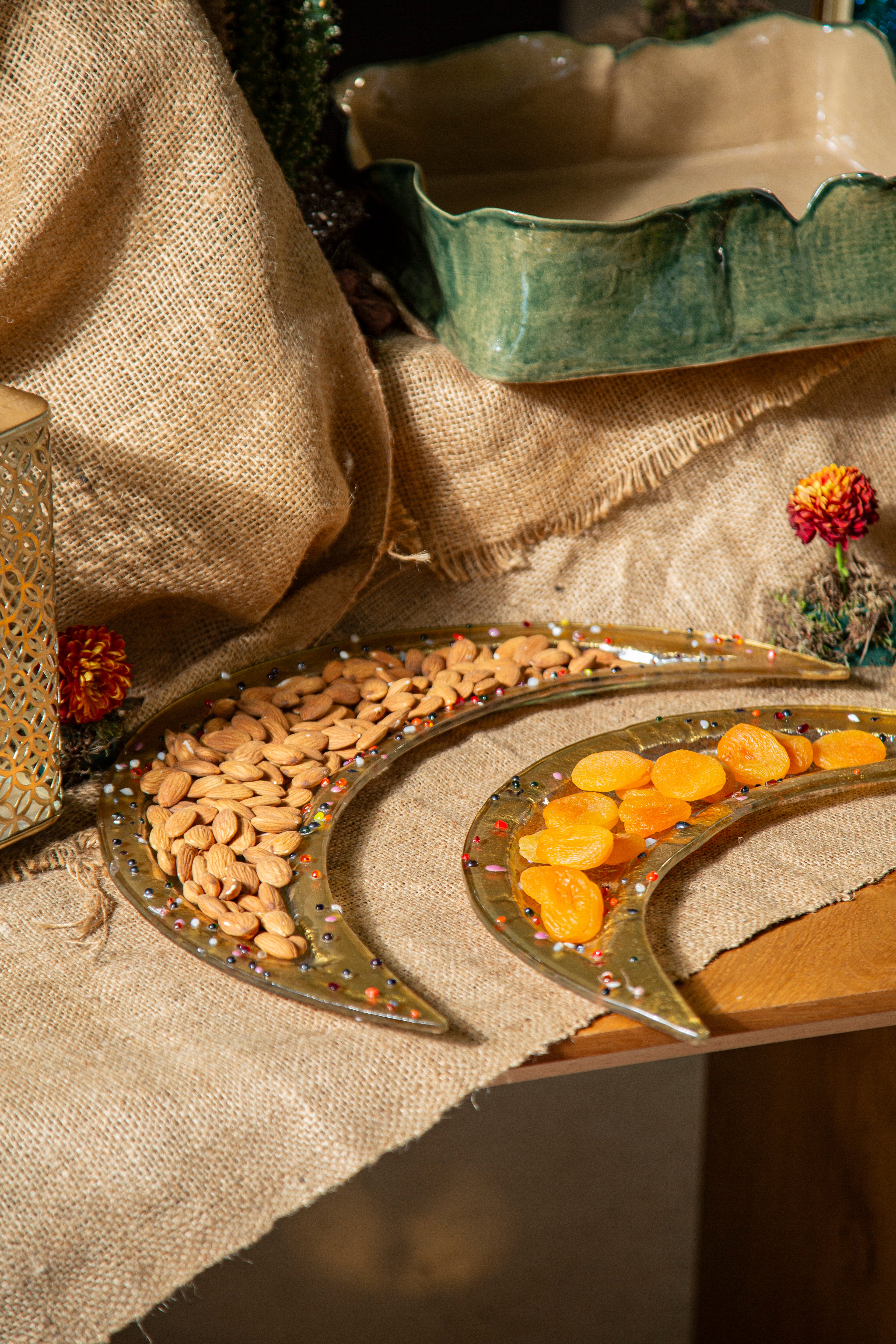 Deep Rectangular Dish - Forest Green & Camel