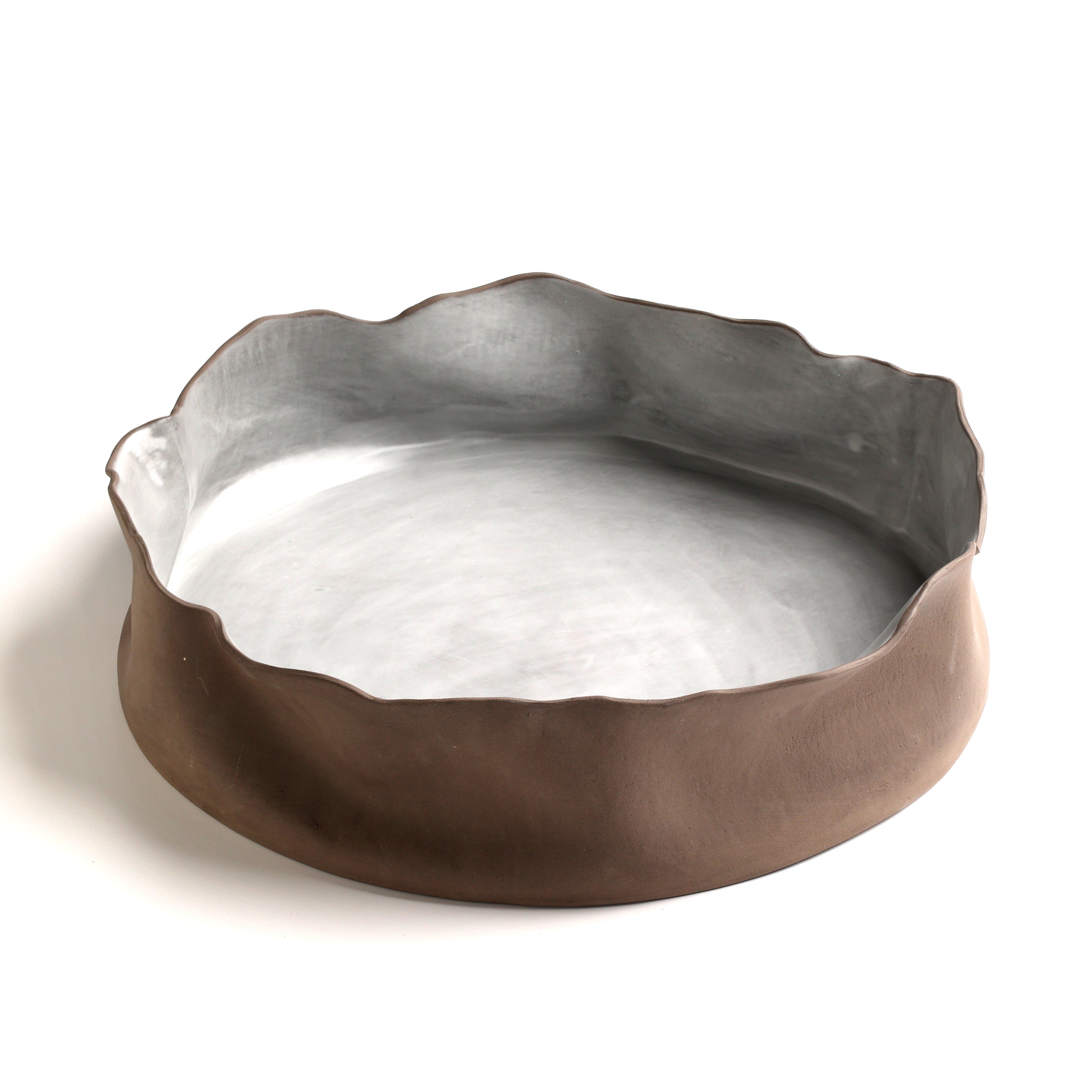 Deep Wavy Bowl Large Size - Concrete Mat & Coton White