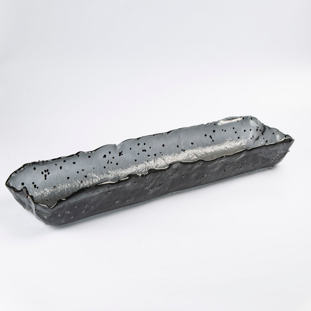 Long Deep Large Glass Platter Black with dots Lxl 60x18cm