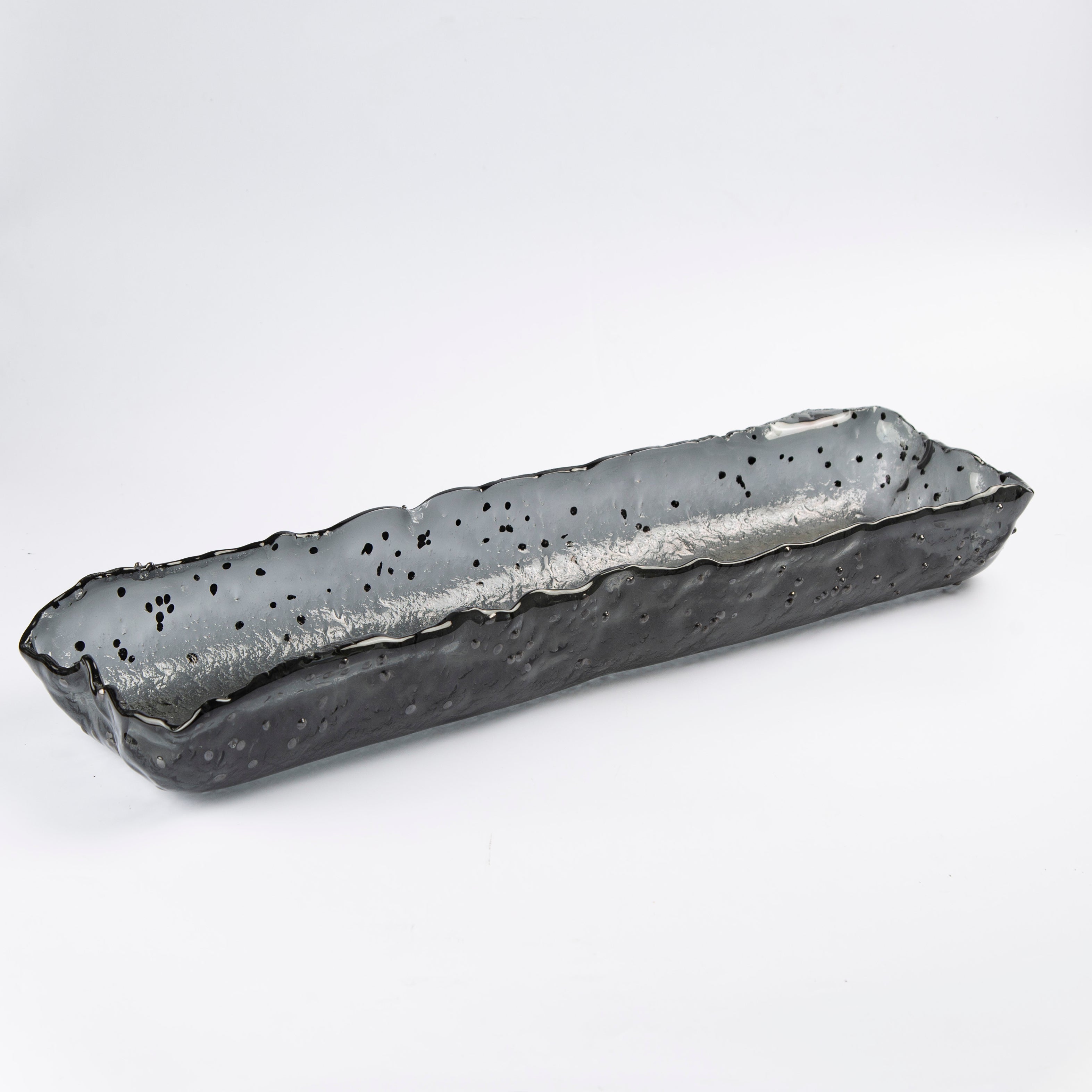 Long Deep Large Glass Platter Black with dots Lxl 60x18cm