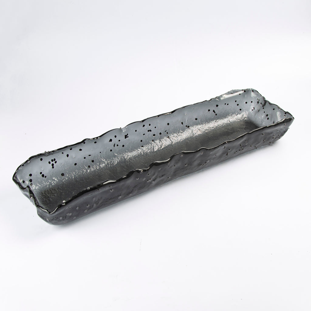 Long Deep Large Glass Platter Black with dots Lxl 60x18cm