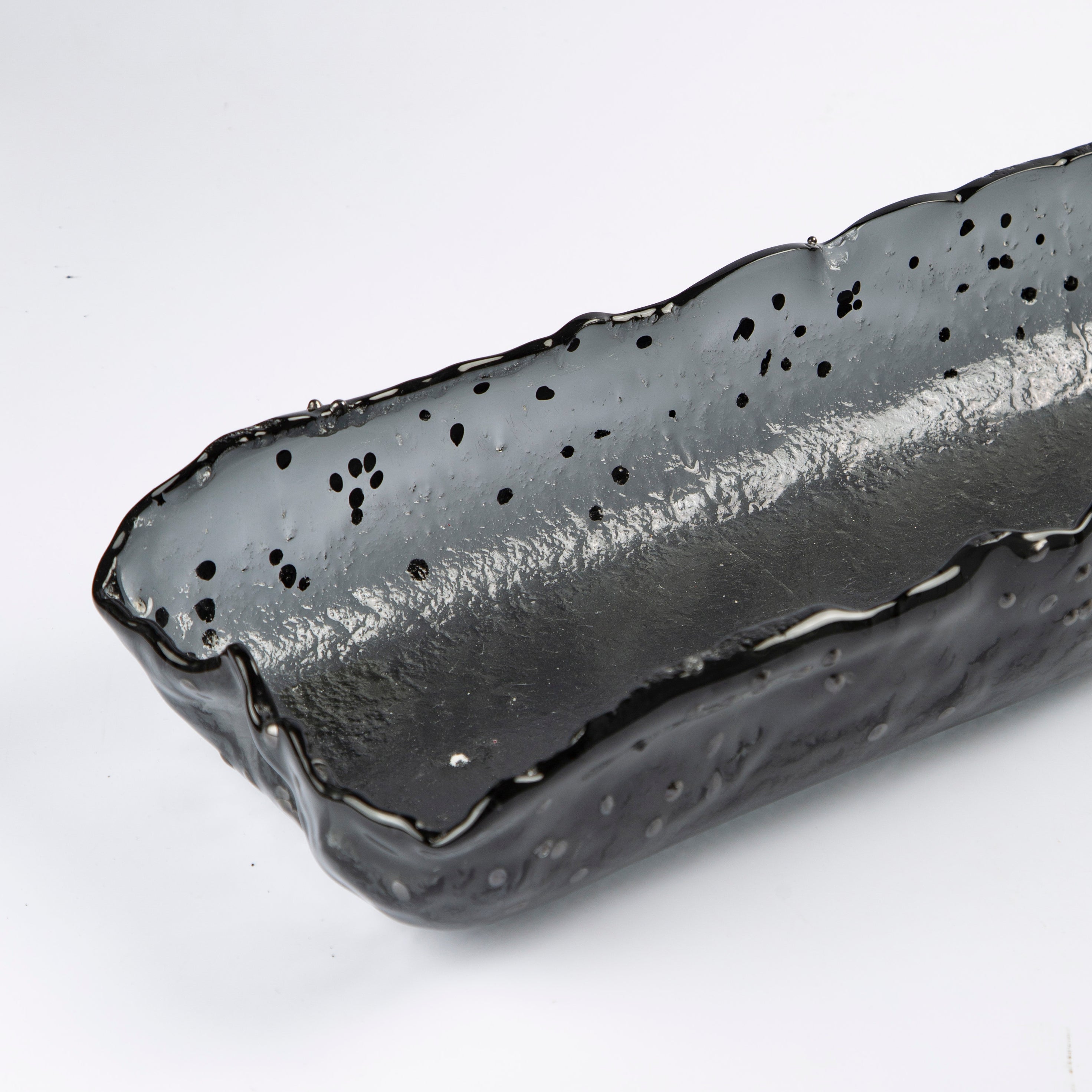 Long Deep Large Glass Platter Black with dots Lxl 60x18cm