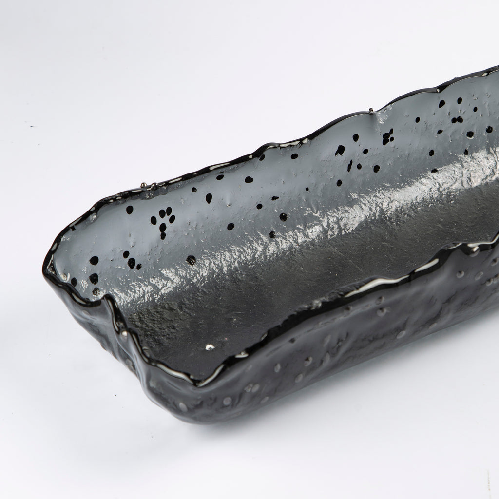 Long Deep Large Glass Platter Black with dots Lxl 60x18cm