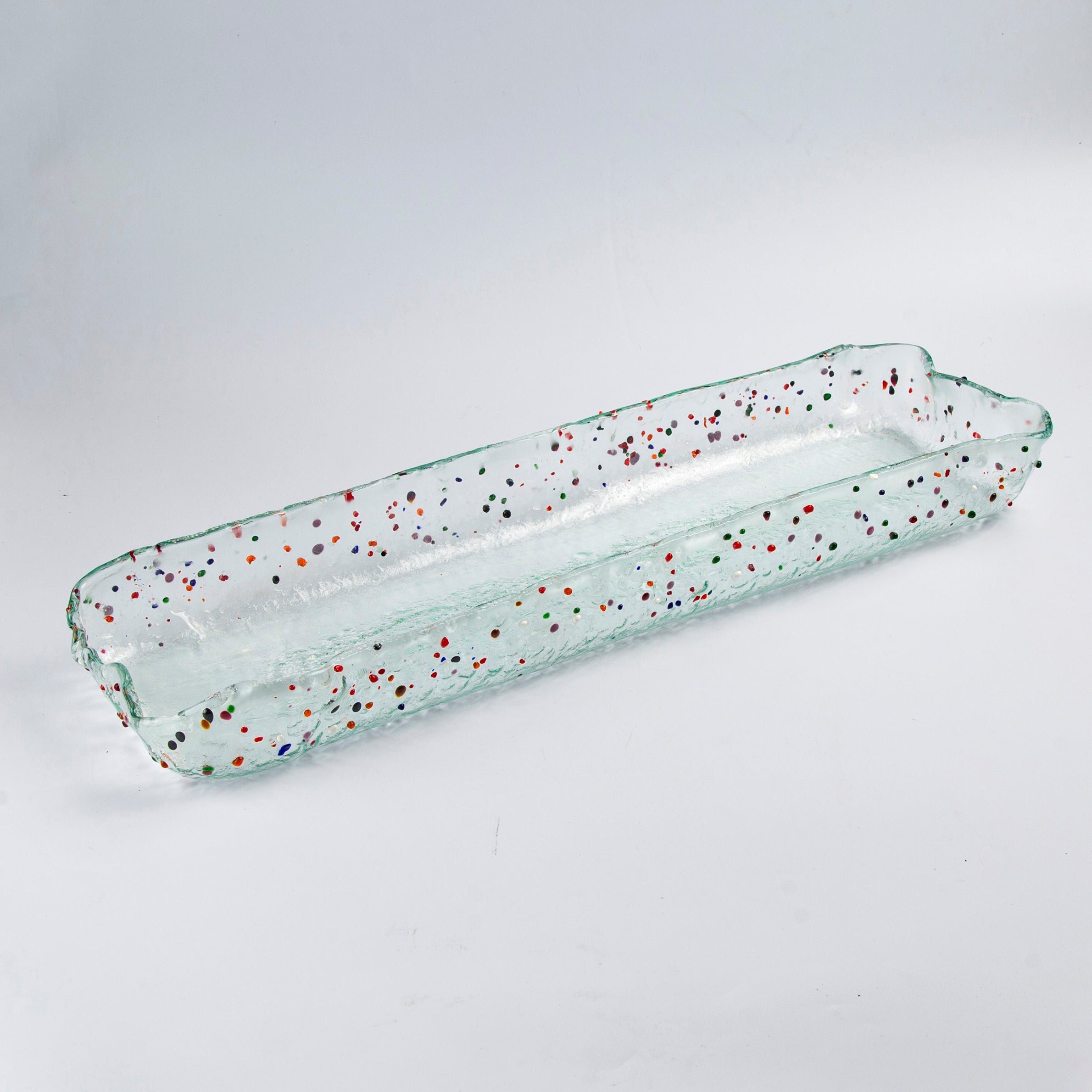 Long Deep Large Glass Platter Clear with dots Lxl 60x18cm