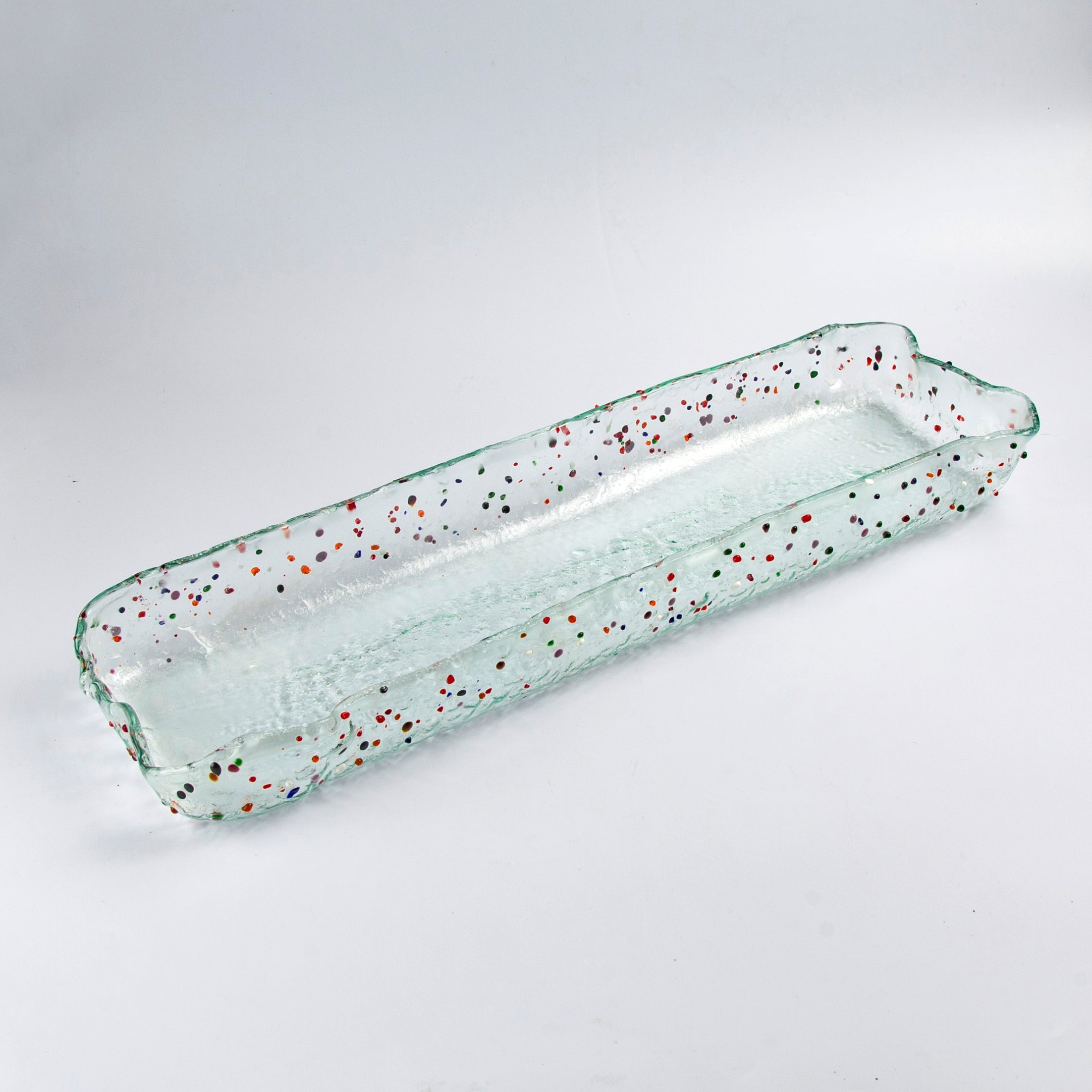 Long Deep Large Glass Platter Clear with dots Lxl 60x18cm