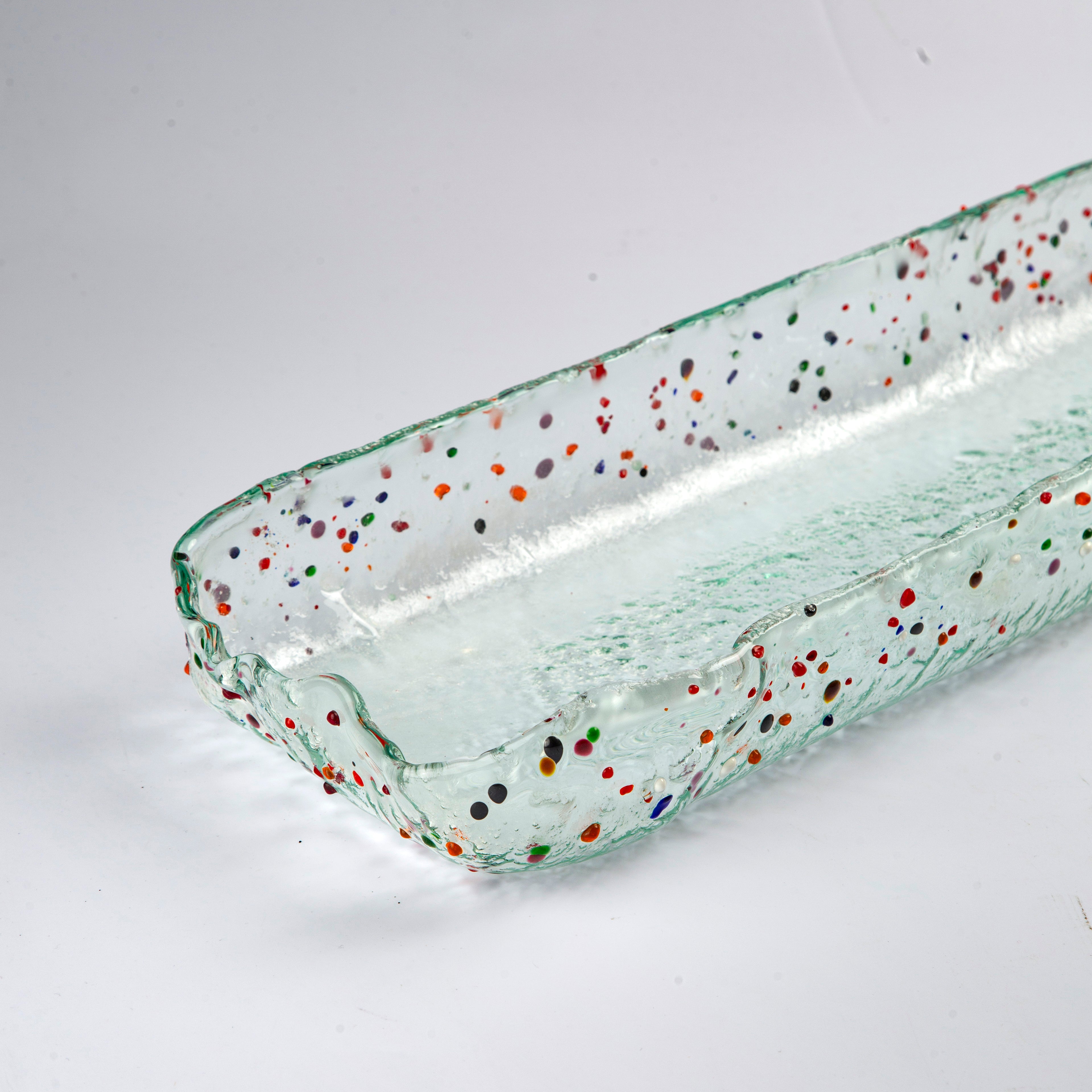 Long Deep Large Glass Platter Clear with dots Lxl 60x18cm