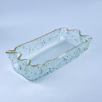 Rectangular platter clear with dots + gold rim