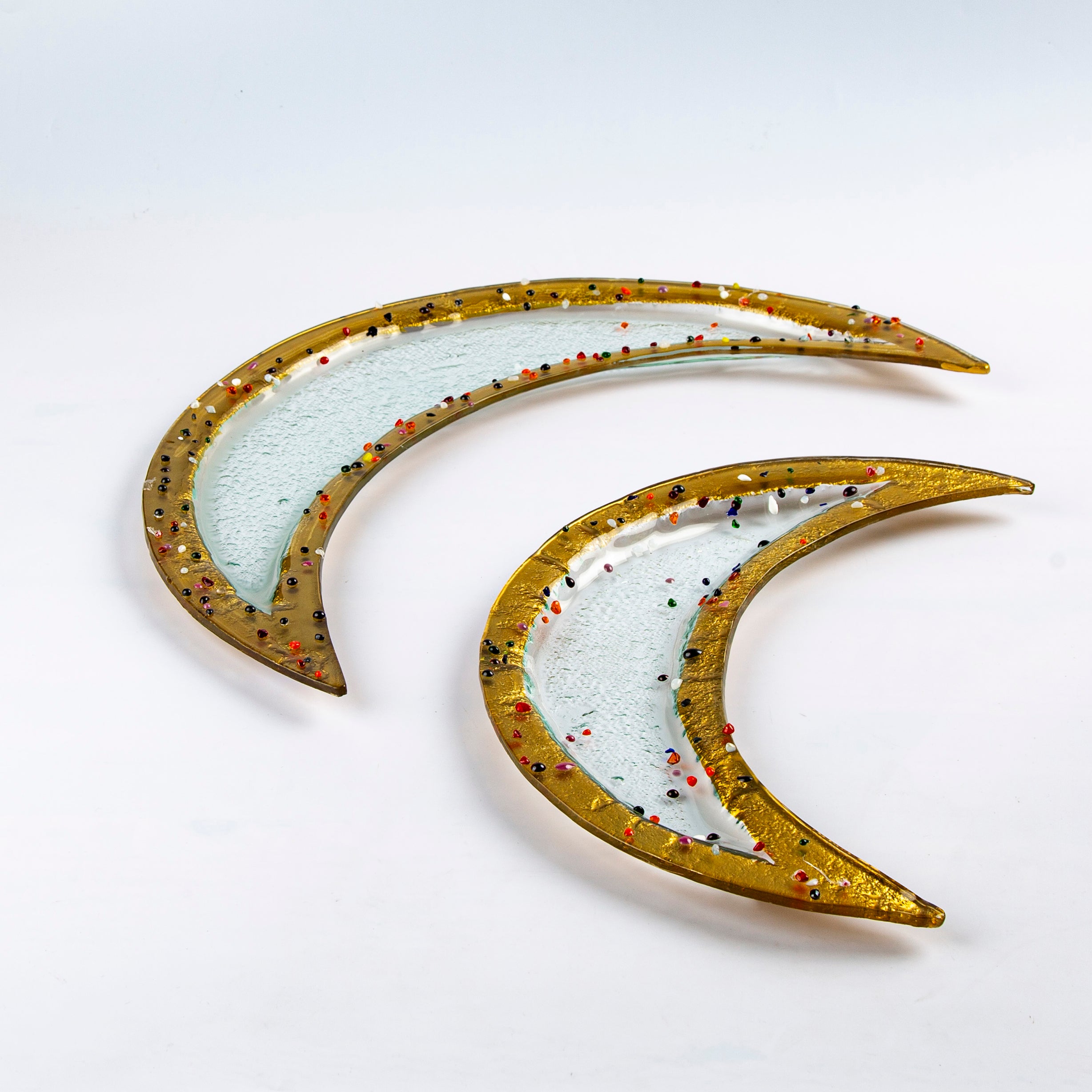 Set of 2 Moons Glass Dark Amber with dots D. 35 &45cm