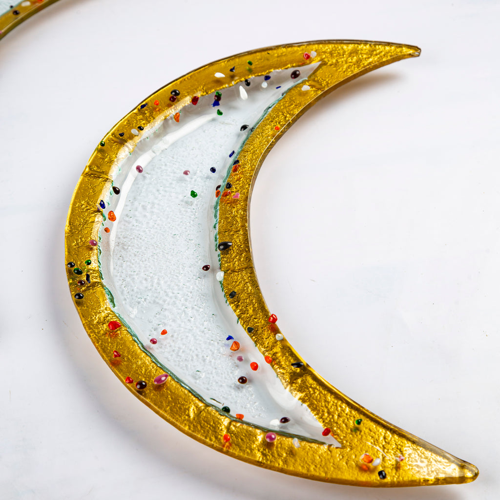 Set of 2 Moons Glass Dark Amber with dots D. 35 &45cm