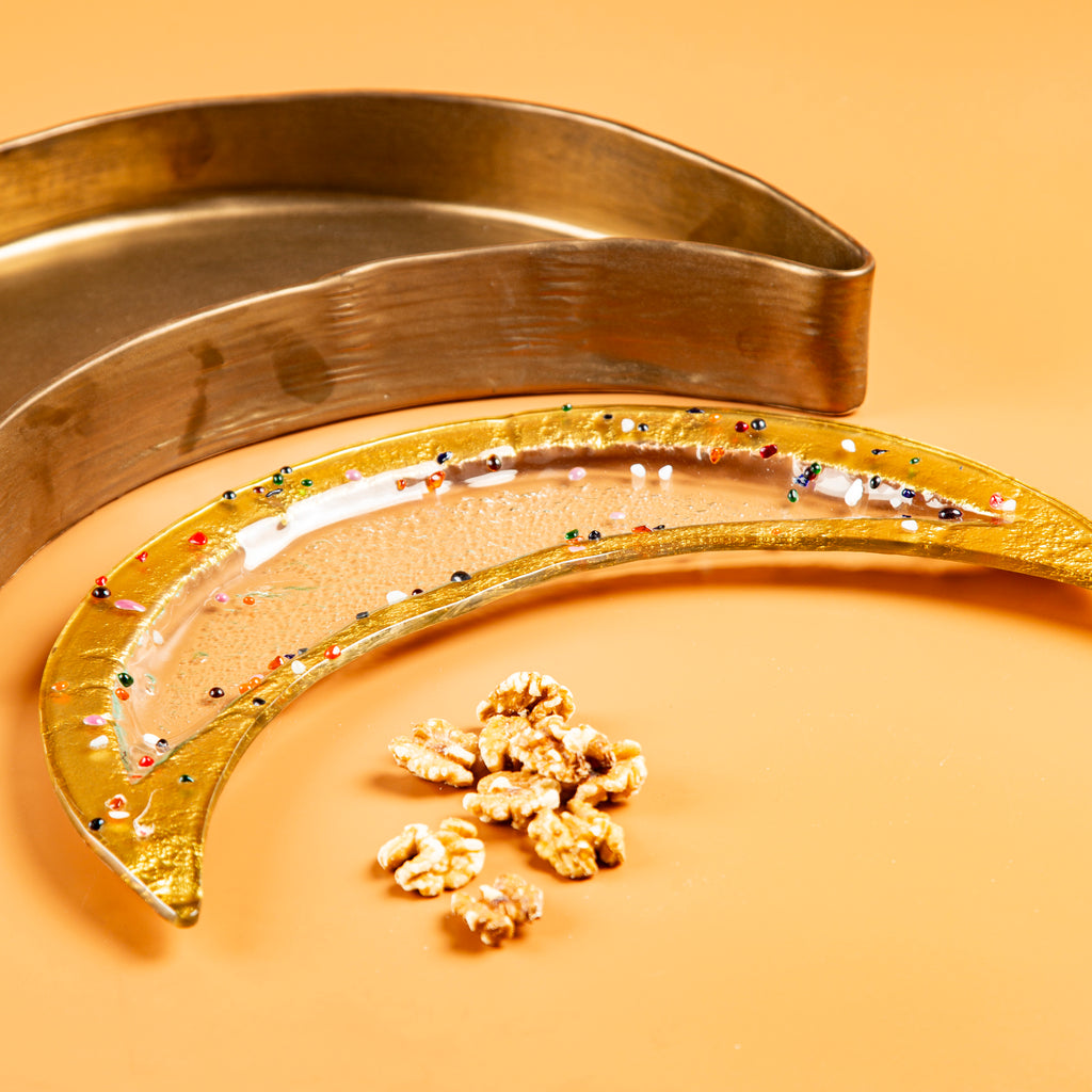 Set of 2 Moons Glass Dark Amber with dots D. 35 &45cm