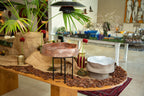 Deep Wavy Bowl with Riser - Concrete Mat & Coton White