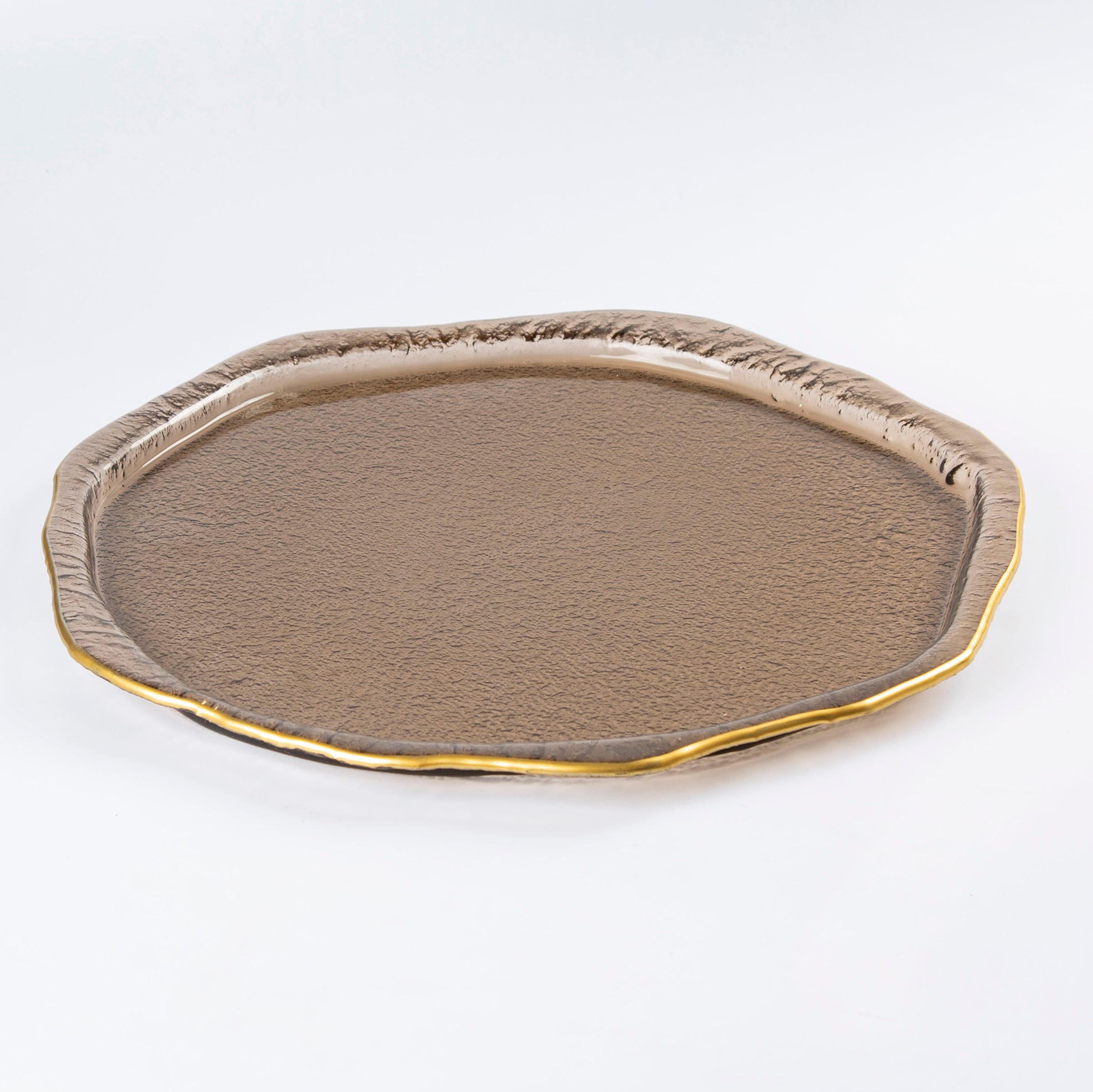 Round platter flat Brown & gold rim D. 40cm
