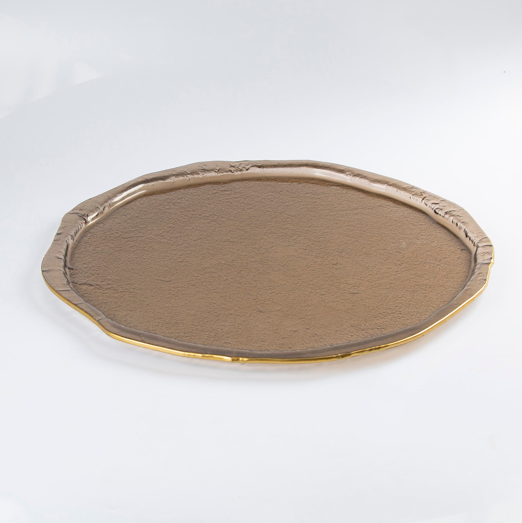 Round platter flat Brown & gold rim D. 50cm