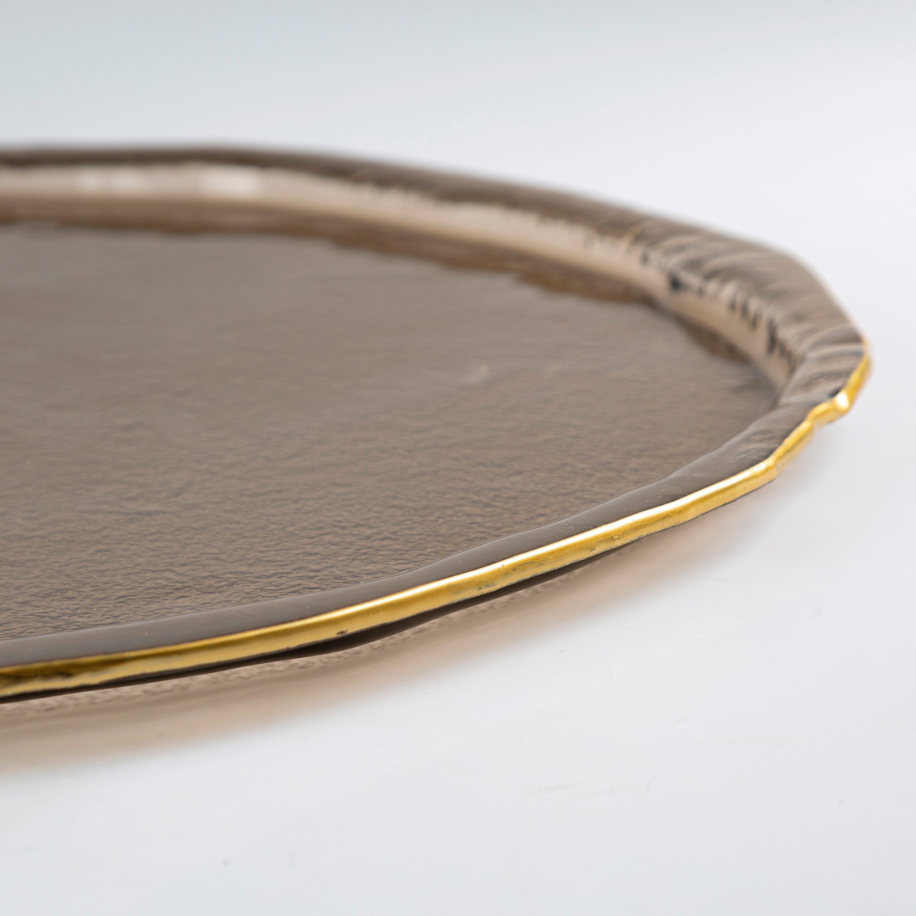 Round platter flat Brown & gold rim D. 50cm