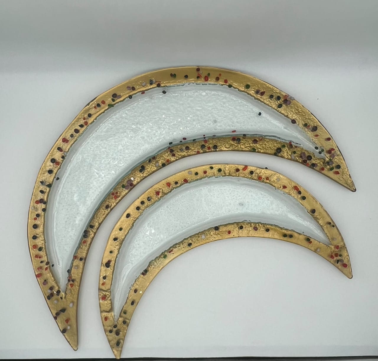 Set of 2 Moons Glass Dark Amber with dots D. 35 &45cm